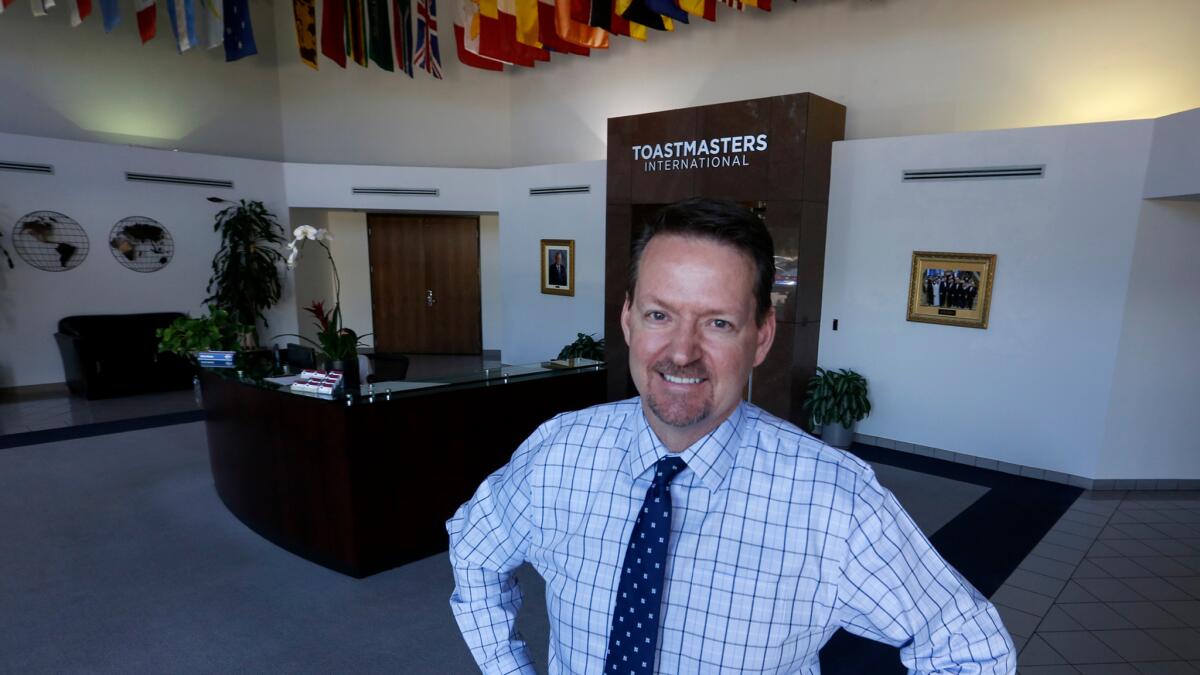 CEO Daniel Rex at Toastmasters International headquarters in Rancho Santa Margarita. Toastmasters has been based in Orange County since it was founded in 1924, but 96% of delegates to its last convention voted to move the organization to Denver.