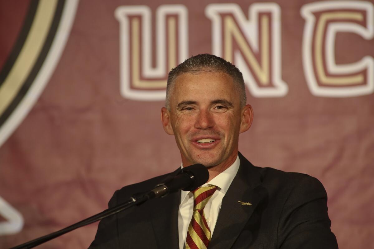 Florida State coach Mike Norvell speaks during a news conference.