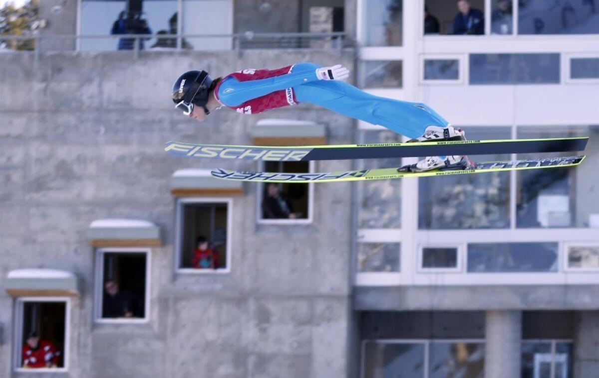 First-place finisher Jessica Jerome competes in women's ski jumping at the U.S. Olympic trials in Park City, Utah.