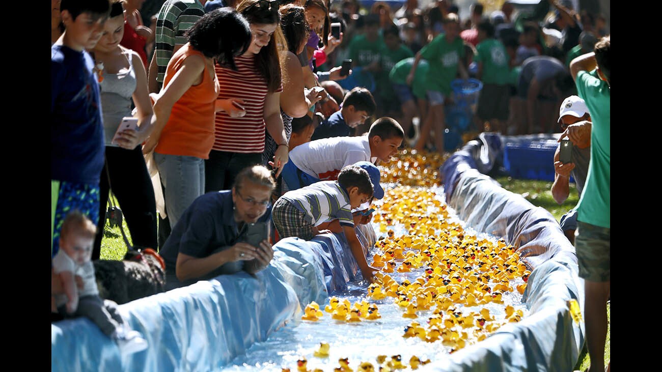 Children and adults enjoy the annual Kiwanis Club of Glendale Duck Splash, at Verdugo Park in Glendale on Saturday, Oct. 28, 2017.