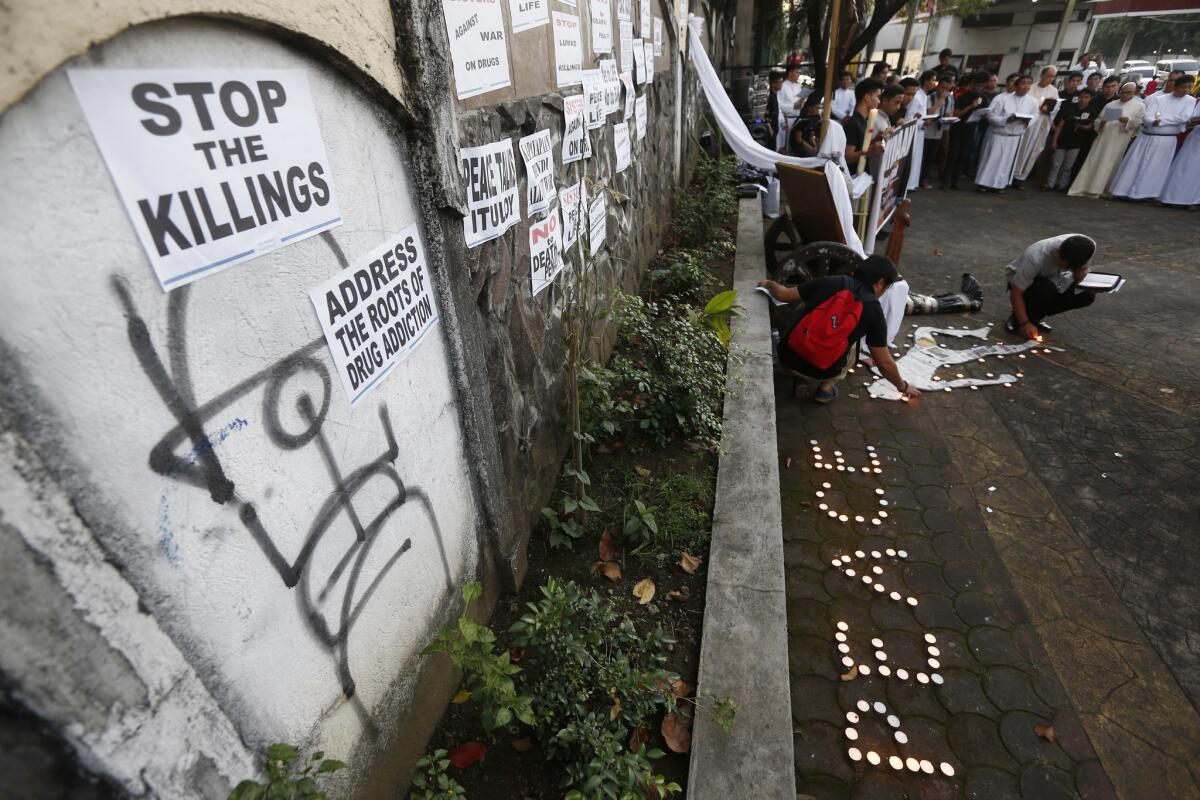 Peace advocates protest extrajudicial killings in the Philippines that were cited in the State Department's human rights report.