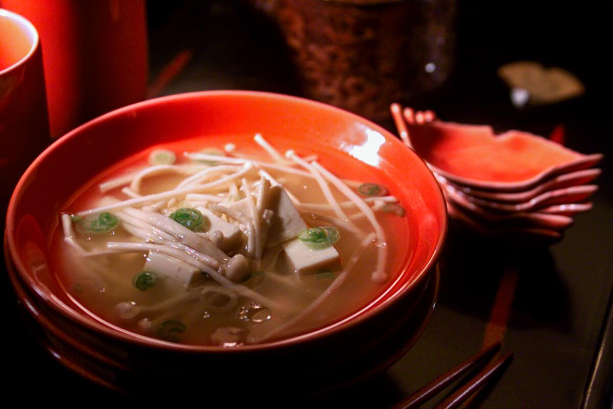 Enoki, Miso Soup with tofu and Enoki mushroom