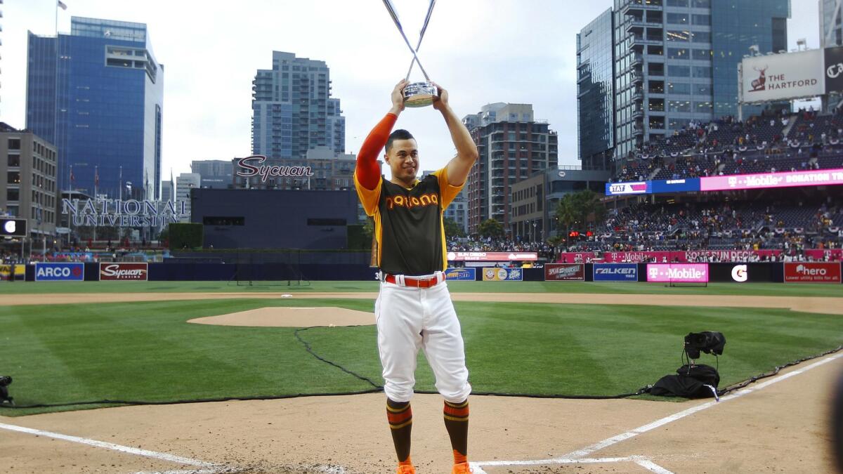 Marlins' Giancarlo Stanton crushes field with record-setting Home Run Derby  victory; Dodgers' Corey Seager exits early – Orange County Register