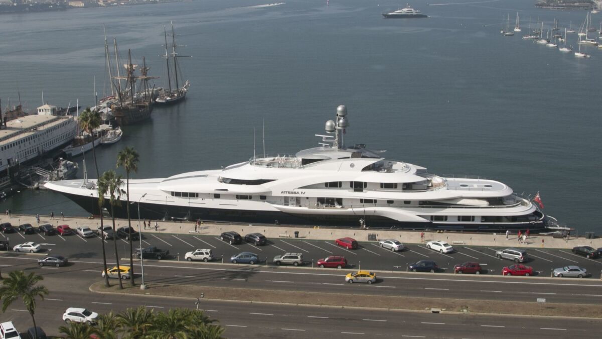 The megayacht Attessa IV docked in front of the County Administration Center on Wednesday, three days before being involved in an at sea collision.