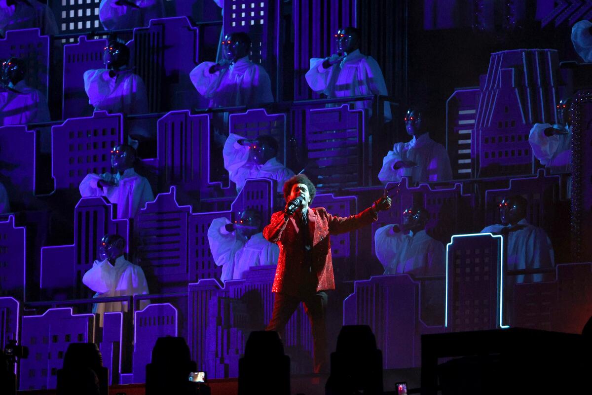 The Weeknd performs at Super Bowl LV.