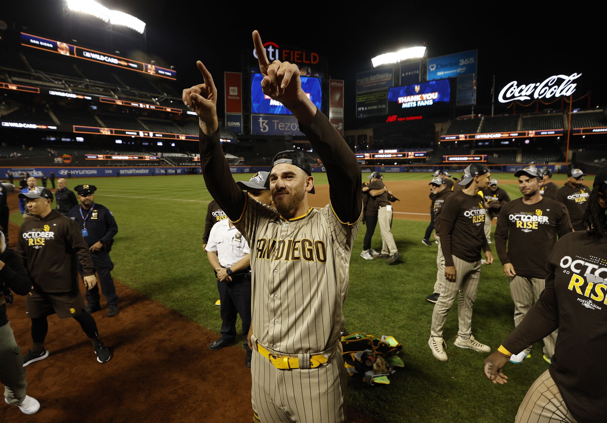 Padres' Joe Musgrove celebrates after beating the Mets.