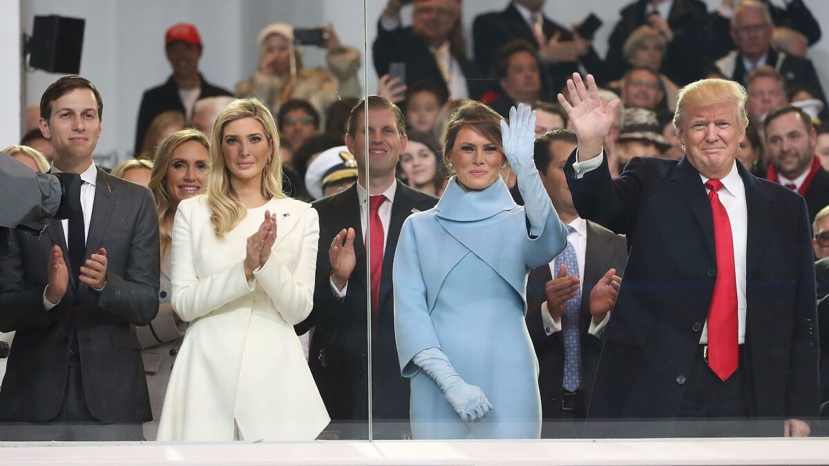 President Trump with the first lady and his daughter Ivanka and her husband, Jared Kushner, at the inauguration on Jan. 20.