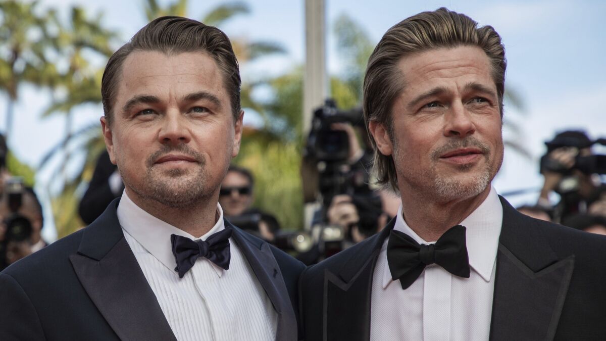 Leonardo DiCaprio, left, and Brad Pitt on the red carpet at the premiere of Quentin Tarantino's "Once Upon a Time ... in Hollywood" on Tuesday night at the Cannes Film Festival..