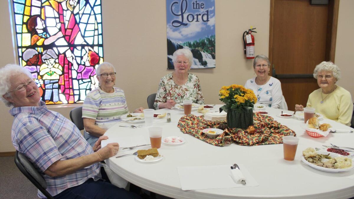 Among longtime friends sharing a table are Ina Lowe, Gladys York, Barbara Smith, LaBelle Haeger and Dorothy Coen.