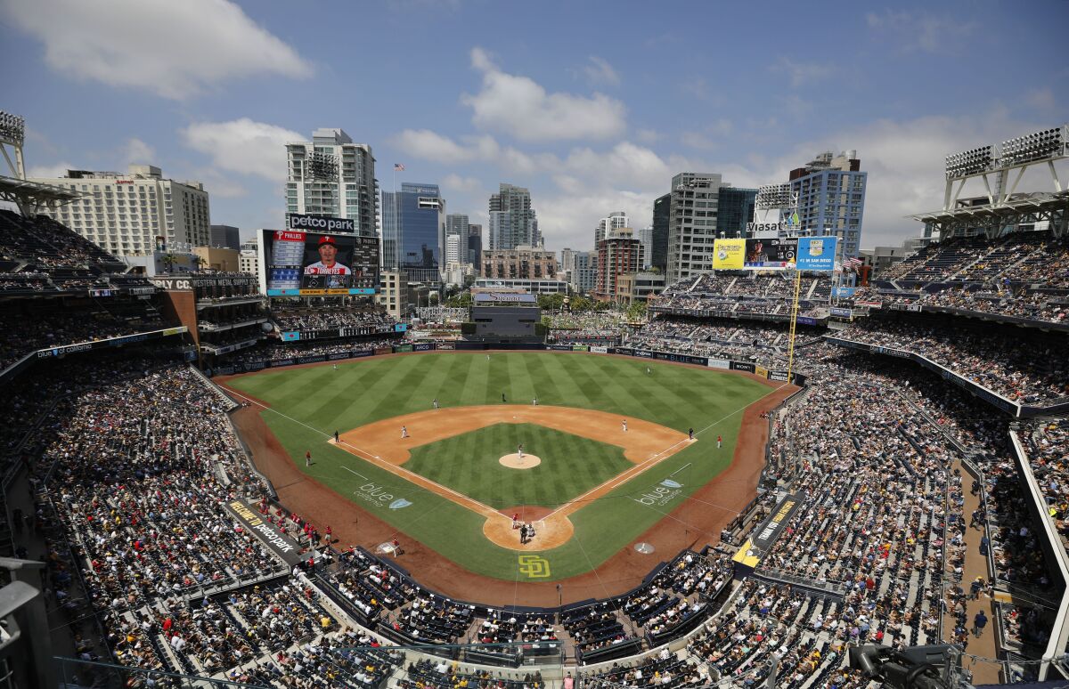 The Padres have played before large crowds for several months at Petco Park, including this game against the Phillies.