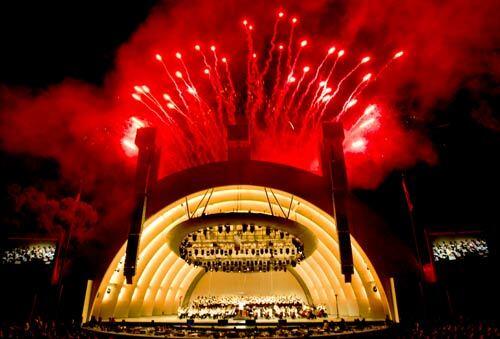 Fireworks accompany Handel's "Hallelujah" chorus at the conclusion of Tuesday's concert opening the summer classical season at the Hollywood Bowl. The evening celebrated Grant Gershon's decade as leader of the Los Angeles Master Chorale (he spent the night on the podium) and included a tribute to the late, longtime head of the Los Angeles Philharmonic, Ernest Fleischmann.