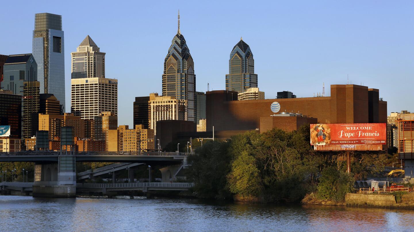 A billboard anticipates Pope Francis' visit to Philadelphia.