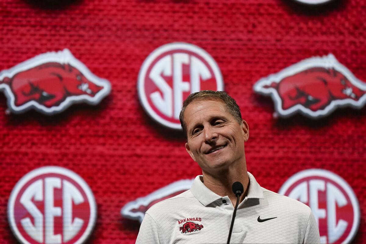 Eric Musselman speaks during Southeastern Conference media days in October.
