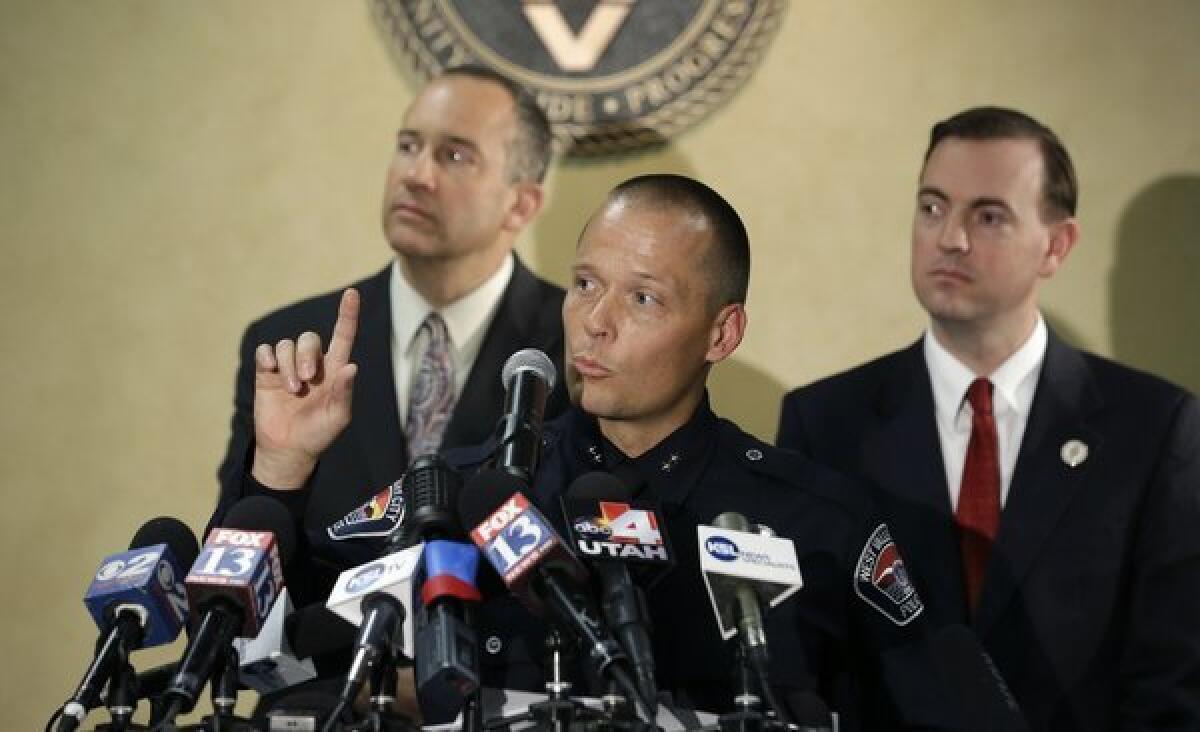West Valley City, Utah, Deputy Police Chief Mike Powell, center, discusses the Susan Powell case.