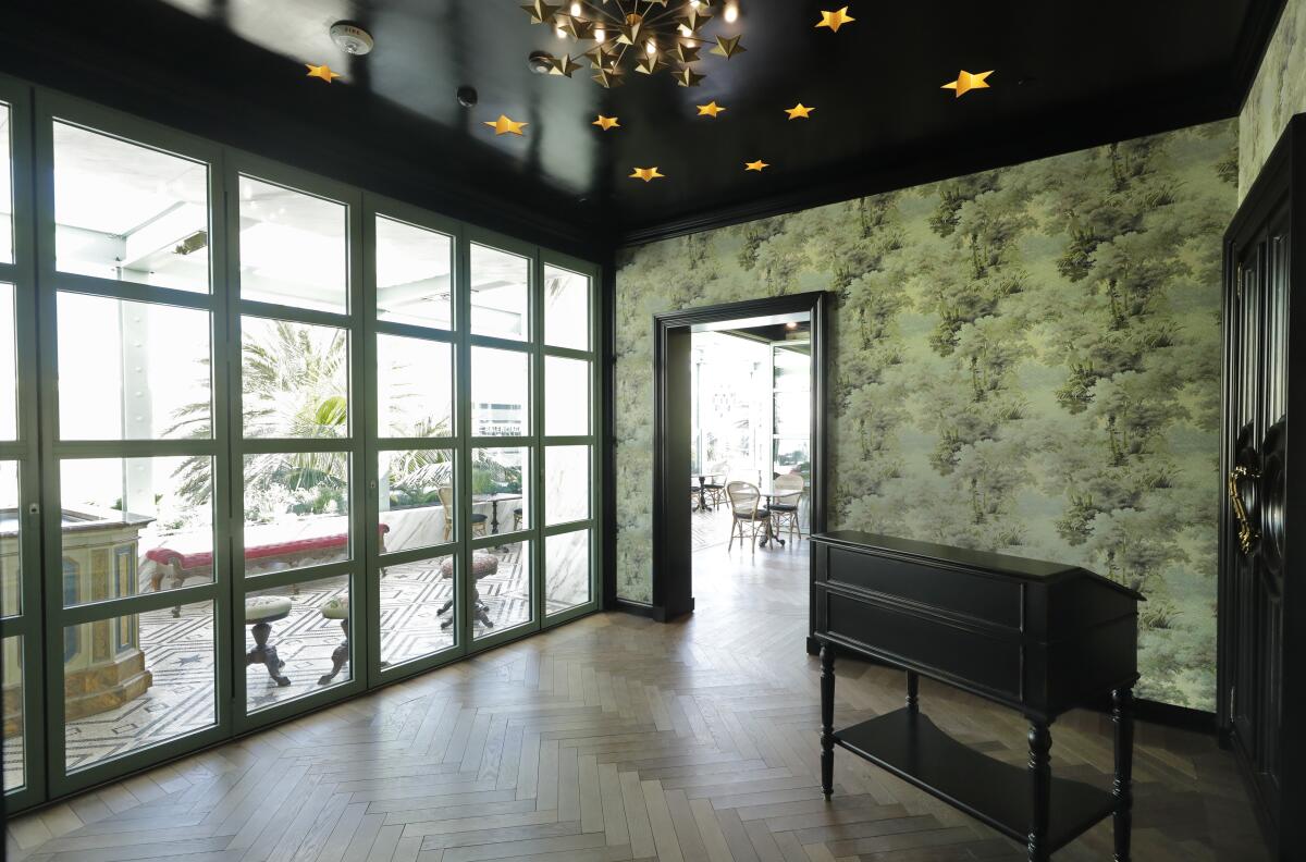 The reception area at Gucci Osteria da Massimo Bottura in Beverly Hills. 