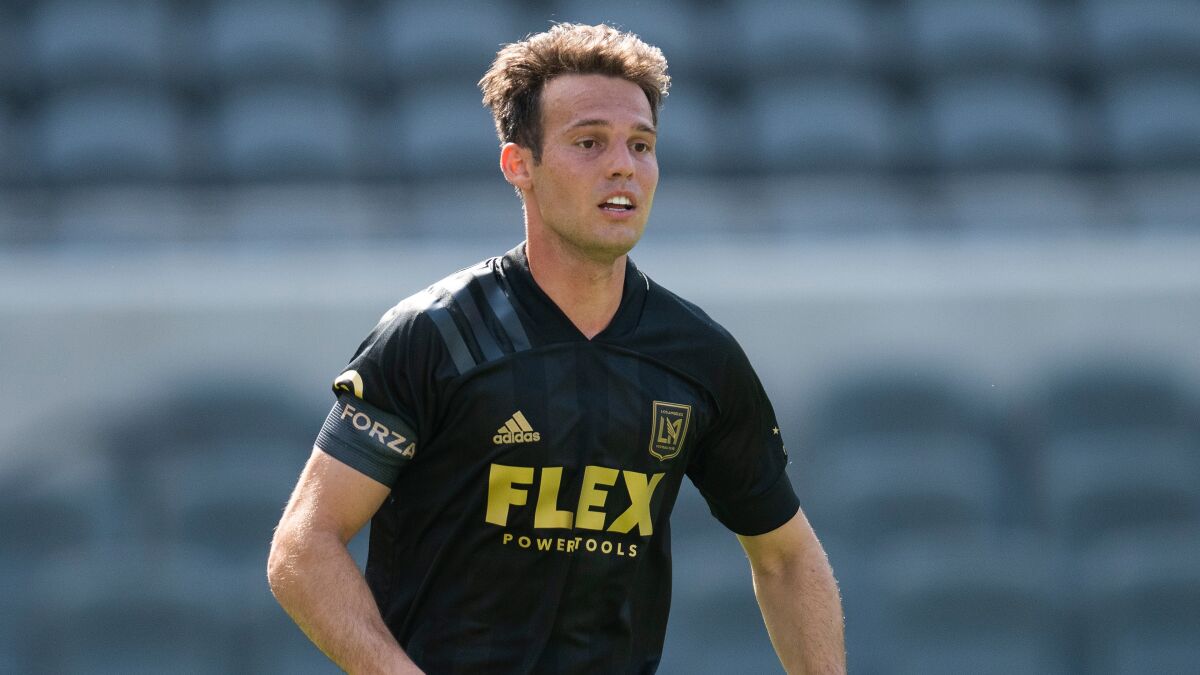 LAFC forward Danny Musovski during an soccer match against the Austin FC.