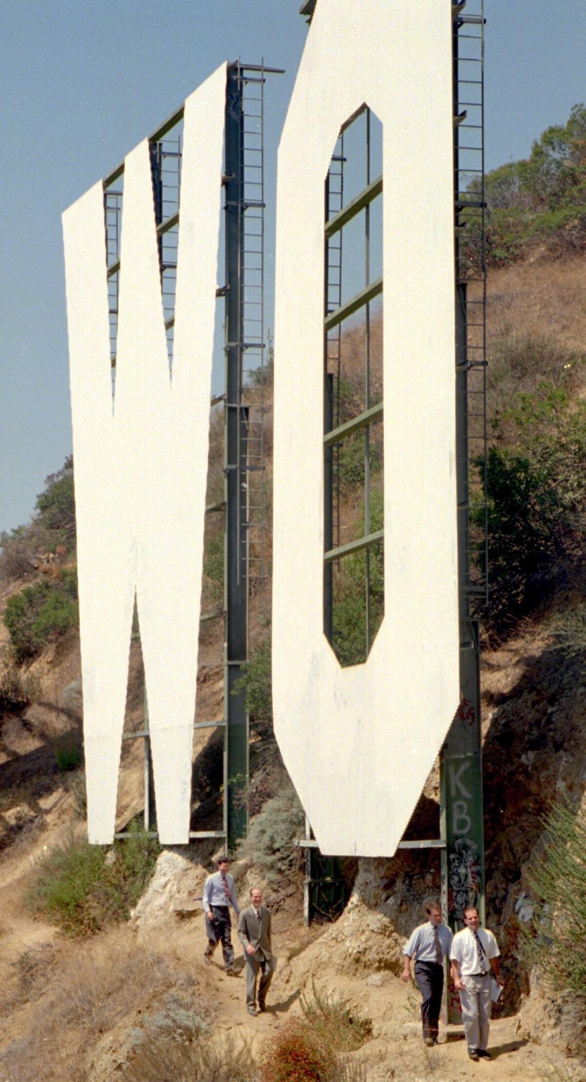 A portion of the Hollywood sign in 1996.