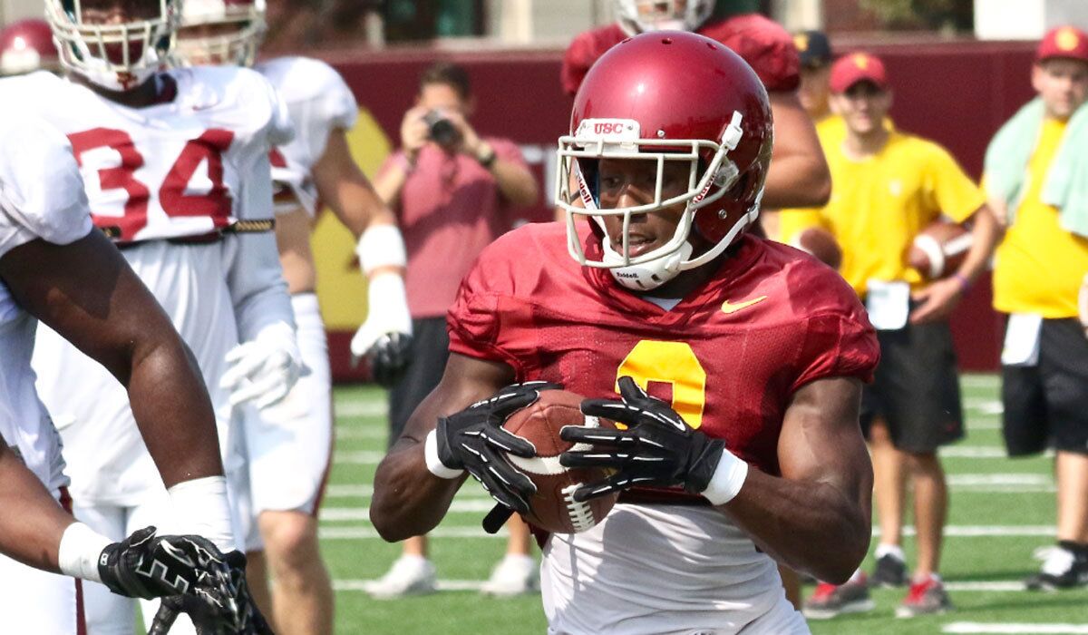 USC's Adoree' Jackson takes part in practice as a receiver on Aug. 19.