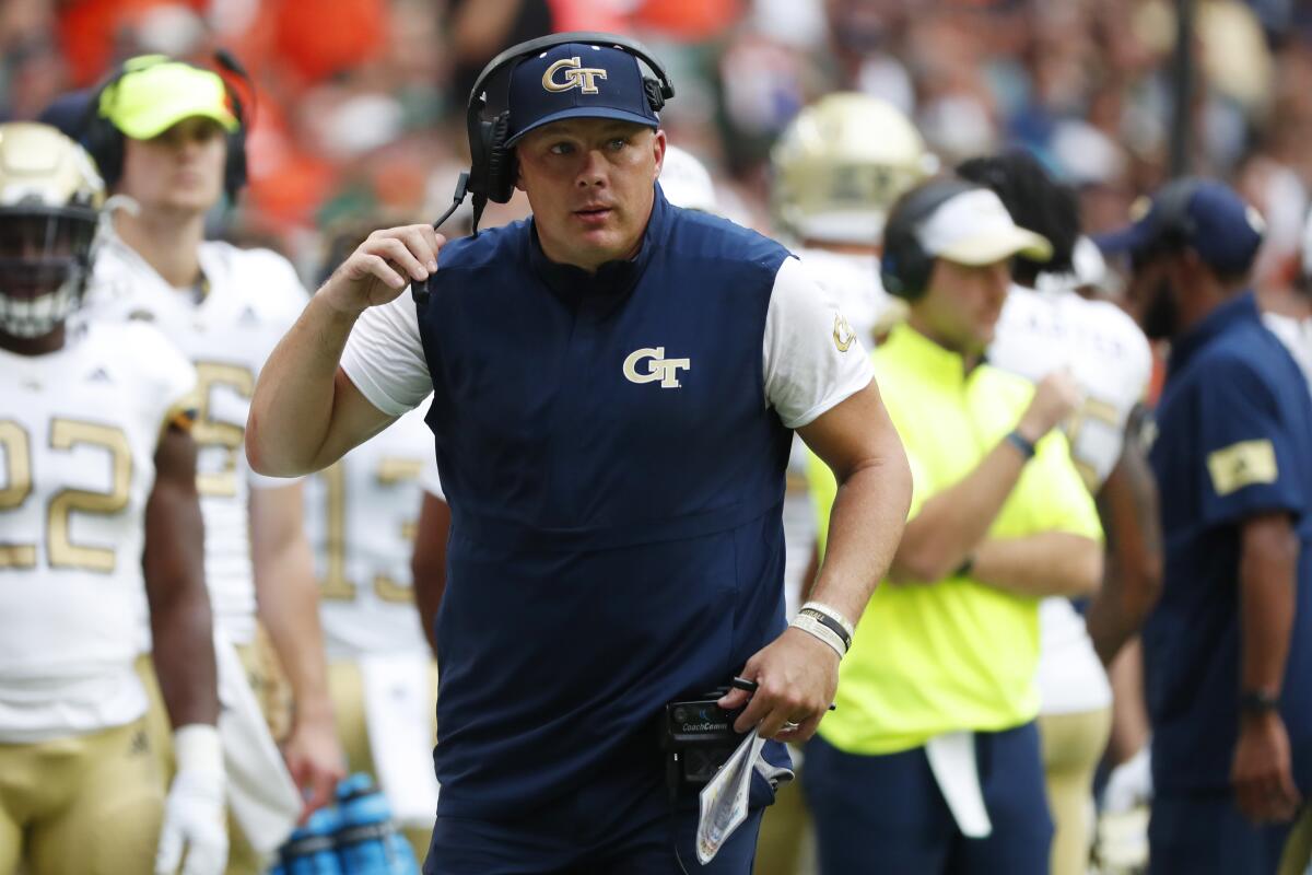 Georgia Tech coach Geoff Collins looks on from the sideline.