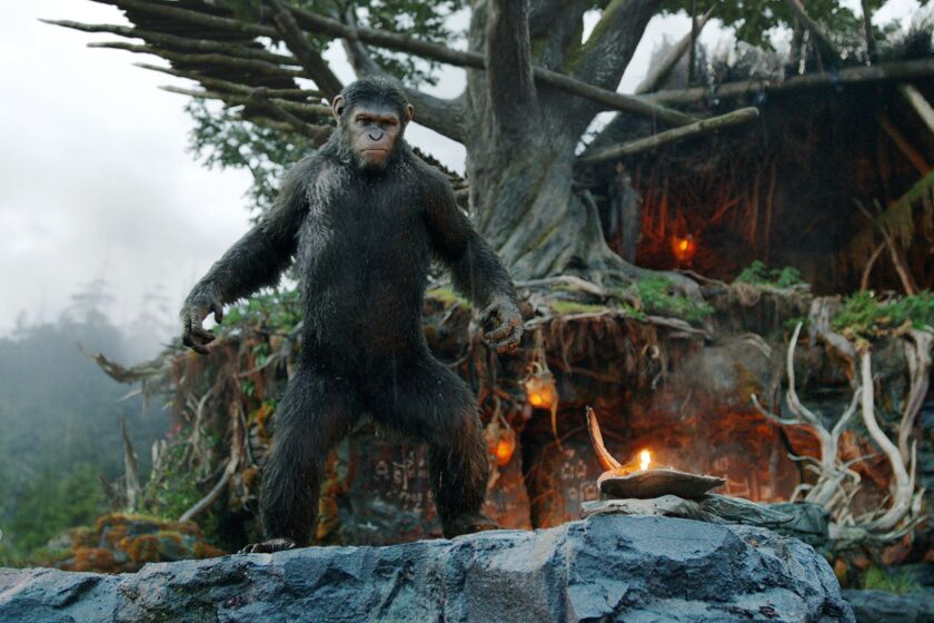 Shown is a scene from "Dawn of the Planet of the Apes."