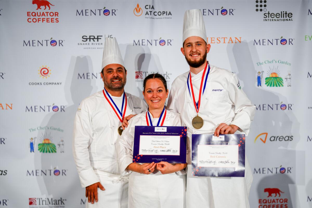 Stefani De Palma, center, with her award-winning team at the Bocuse d'Or Team USA selection competition.