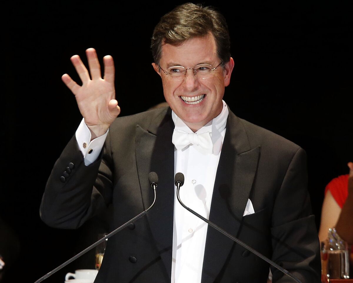 Stephen Colbert delivers the keynote address during the Alfred E. Smith Memorial Foundation Dinner in 2014.