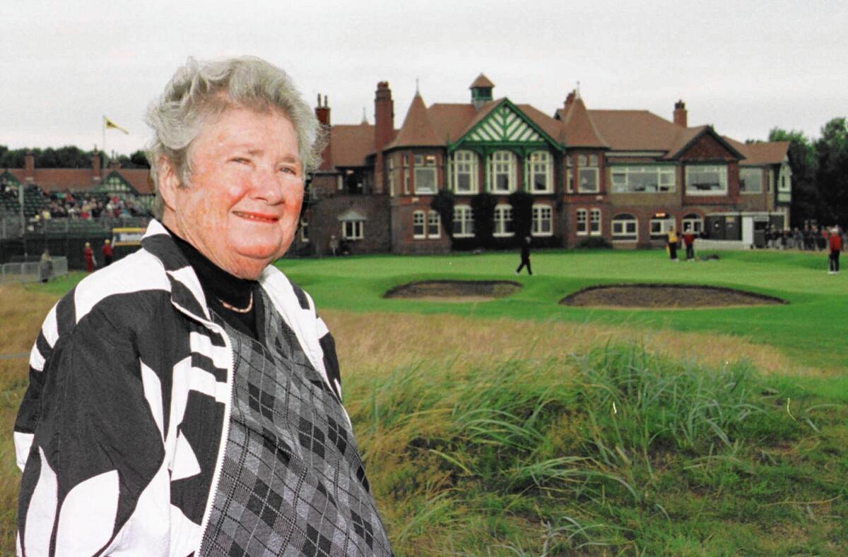 Louise Suggs, above at the Royal Lytham St. Annes Golf Course in England in 1998, served as LPGA president three times and was inducted into the World Golf Hall of Fame and the LPGA Teaching and Club Professional Hall of Fame.