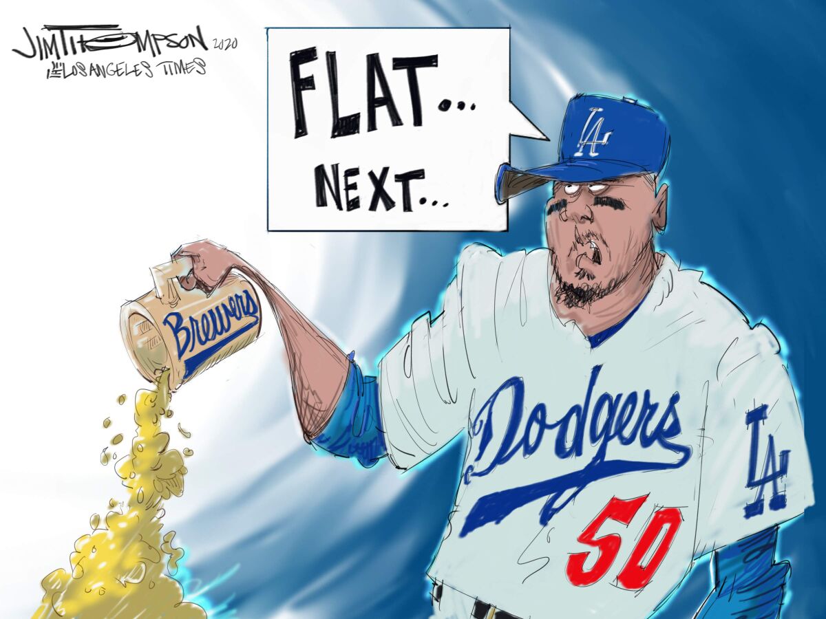 Cartoon showing Dodgers and Brewers