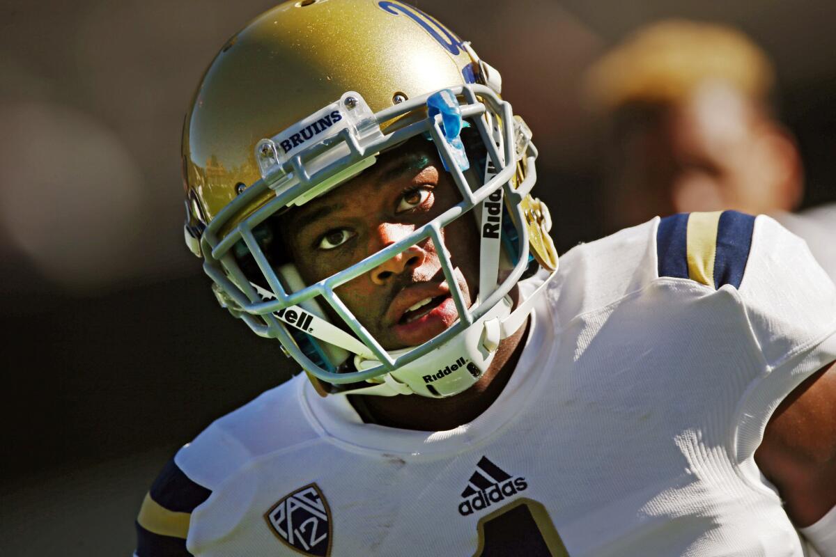 UCLA defensive back Ishmael Adams warms up before facing Colorado in the first quarter of an game on Oct. 25, 2014.