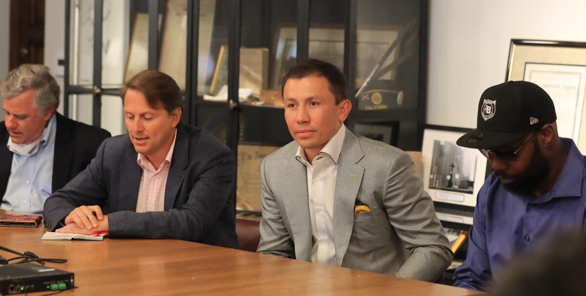 Gennady Golovkin durante una rueda de prensa para promover su tercera contienda ante Canelo.