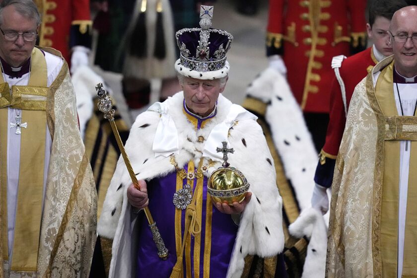 Newly crowned King Charles III after his coronation ceremony on Saturday.