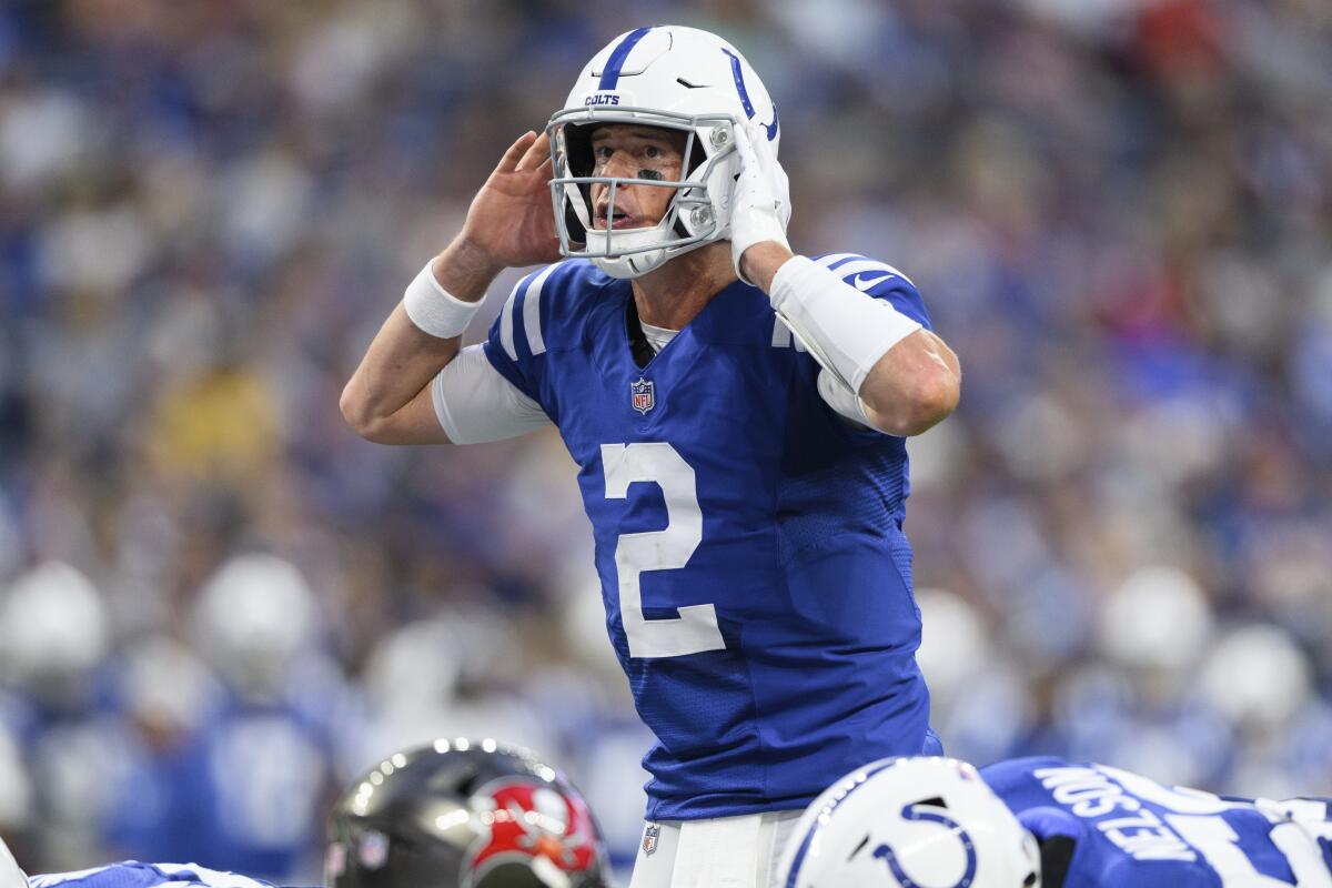 Indianapolis Colts quarterback Matt Ryan (2) yells out the play during a preseason game against the Tampa Bay Buccaneers.