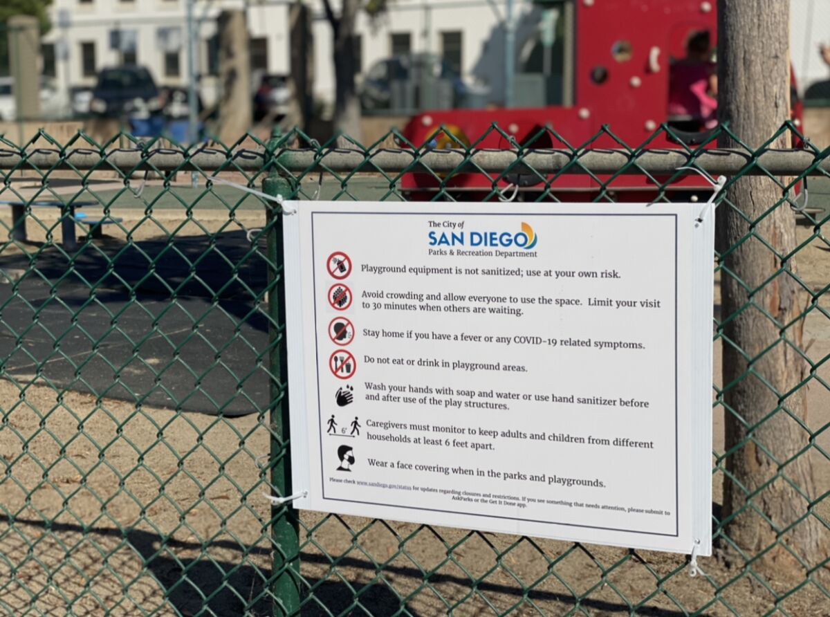 Signs at the La Jolla Recreation Center indicate guidelines for use.