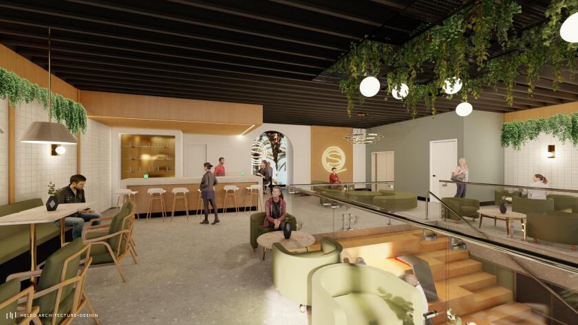 A rendering of the inside of Sessions by the Bay, a proposed cannabis consumption lounge in National City.