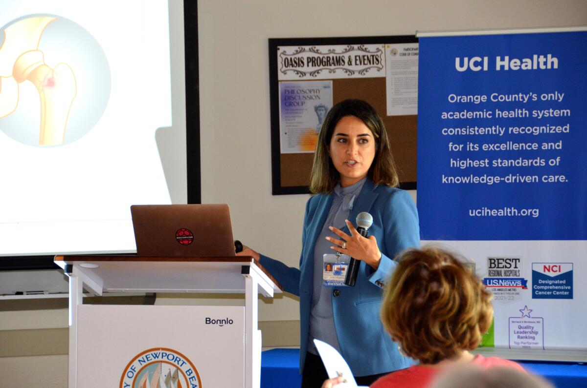 Dr. Elham Arghami presented the UCI Health lecture on "Balance Problems and Fall Prevention" at OASIS Senior Center in June.