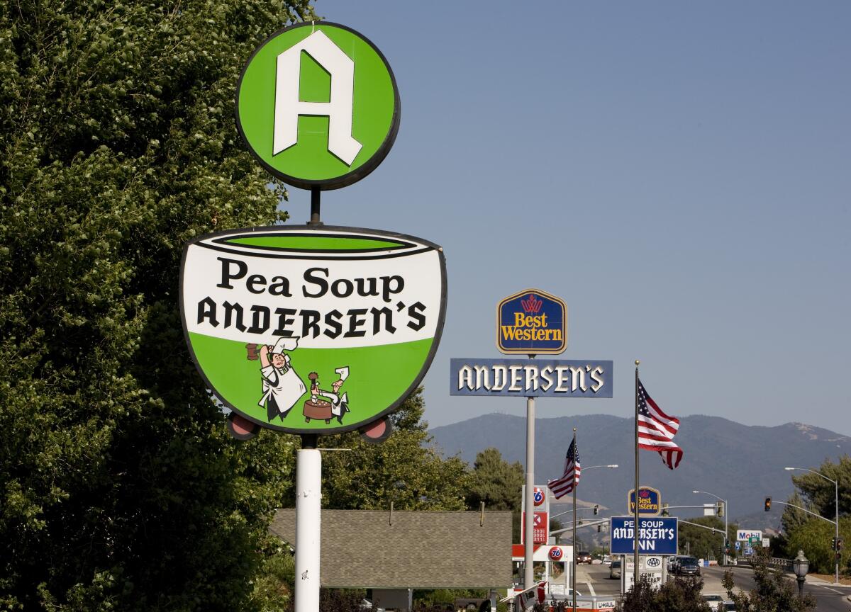 The sign in front of Pea Soup Andersen's in Buellton is seen in 2009