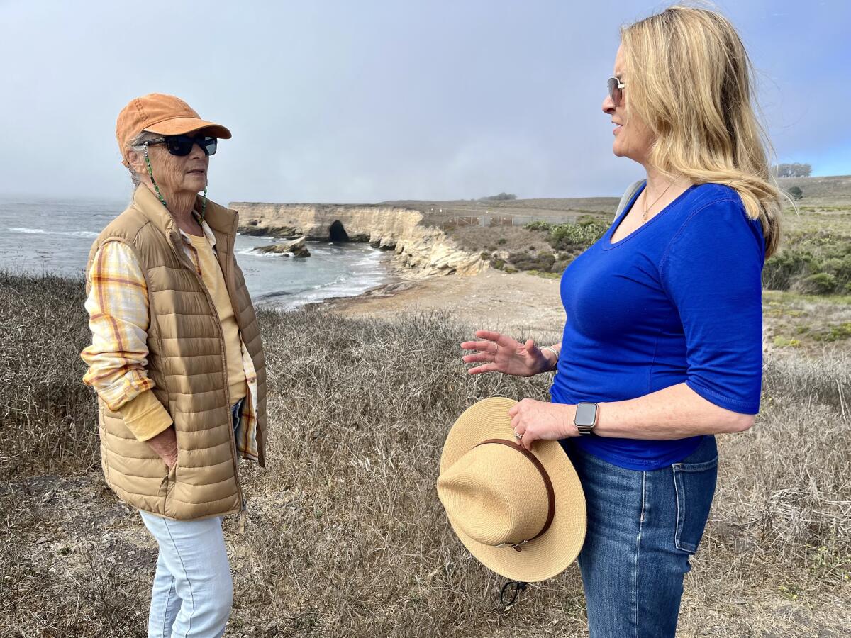 Anti-nuclear activist Rochelle Becker, left, and conservationist Kara Woodruff hike Point Buchon Trail near Diablo Canyon.
