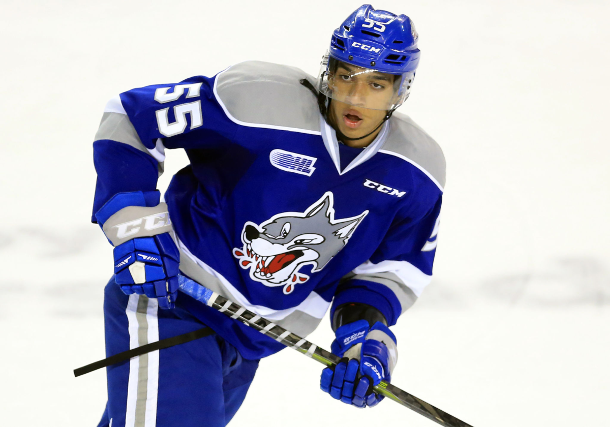 Top forward prospect Quinton Byfield playing for the Sudbury Wolves.