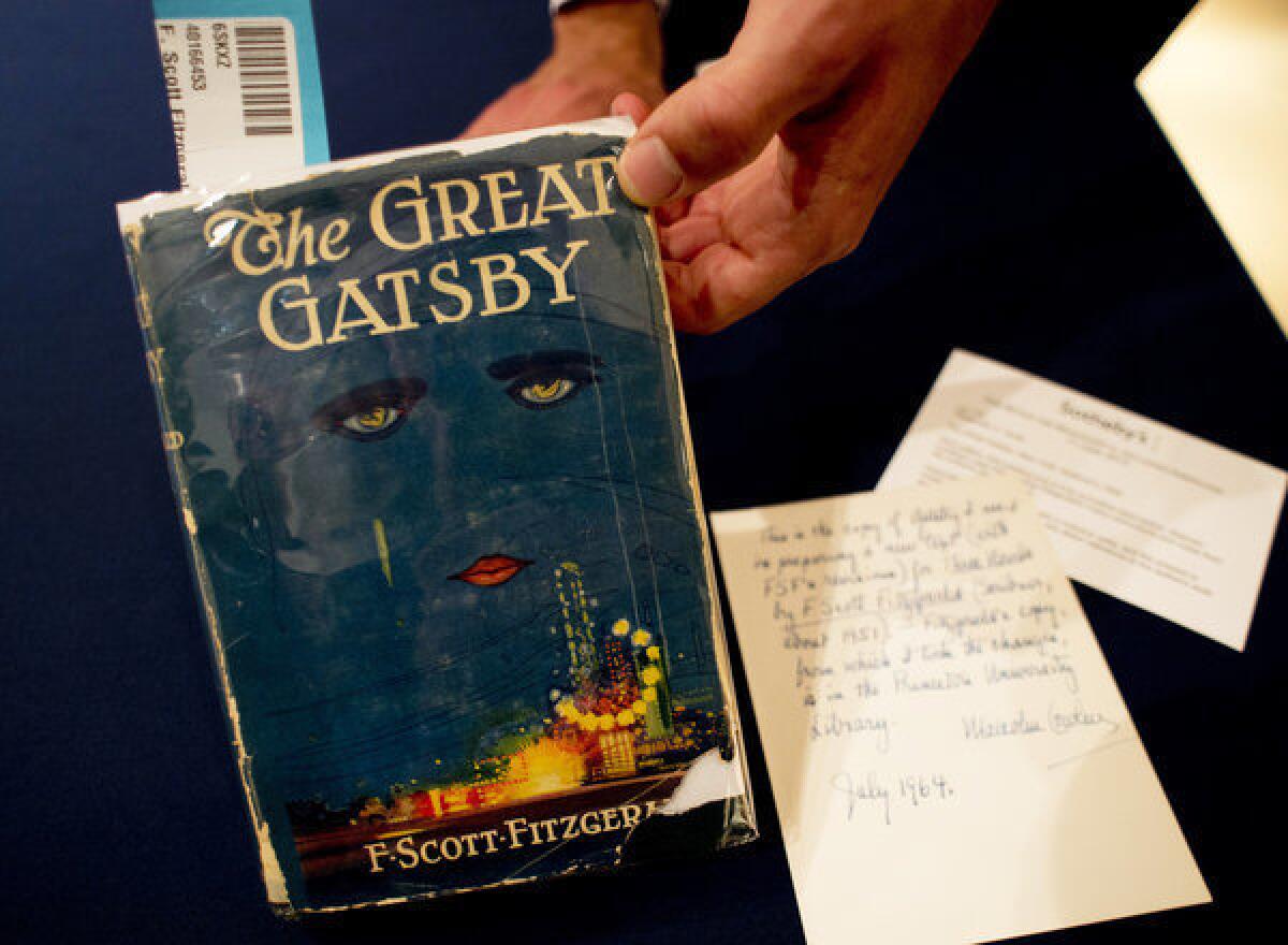 The first edition of "The Great Gatsby" by F. Scott Fitzgerald being auctioned by Sotheby's.