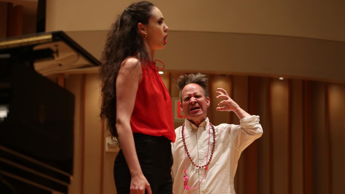 Mezzo soprano Phoebe Haines is coached by director Peter Sellars on Sunday in a SongFest master class at Zipper Concert Hall.