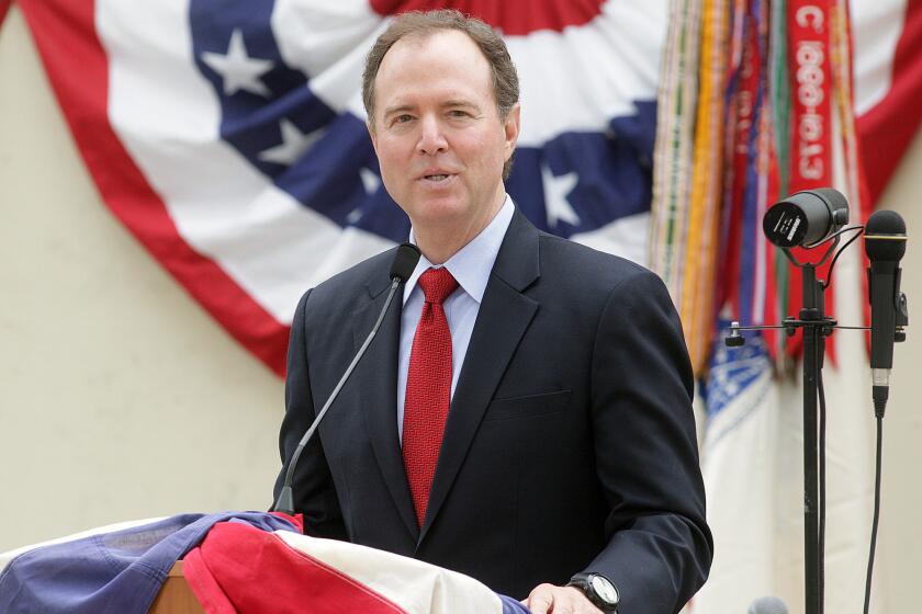 Rep. Adam Schiff (D-Burbank) speaks at a Memorial Day ceremony outside Glendale City Hall on Monday, May30, 2016.