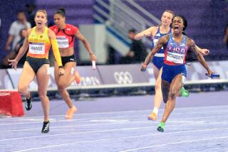 PARIS, FRANCE August 9, 2024-USA's Sha'carri Richardson celebrates while winning gold in the 4X100 relay at the 2024 Paris Olympics Friday. (Skalij/Los Angeles Times)