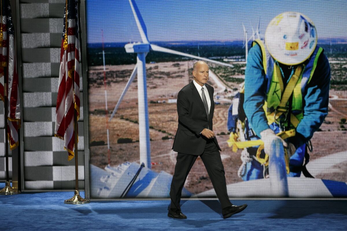 Gov. Jerry Brown, pictured here at the Democratic National Convention last year, has pushed for a regional electricity grid to spread renewable energy.
