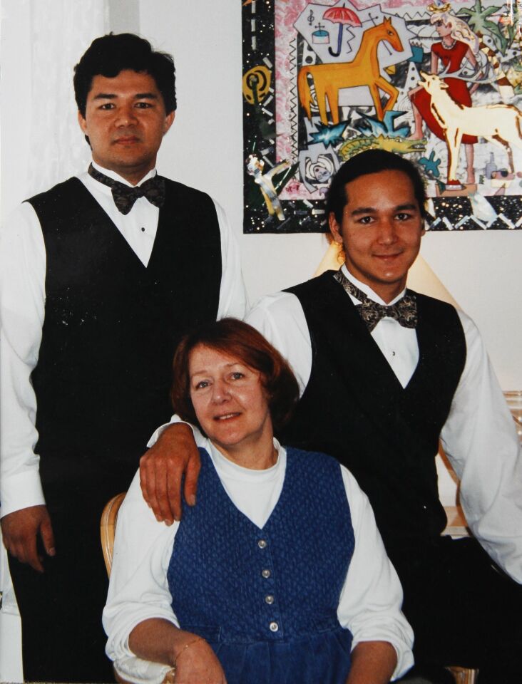 A picture, taken during a cousin's wedding, of Rochelle Nishimoto and her sons Jason Nishimoto, left, and Adrian Nishimoto.