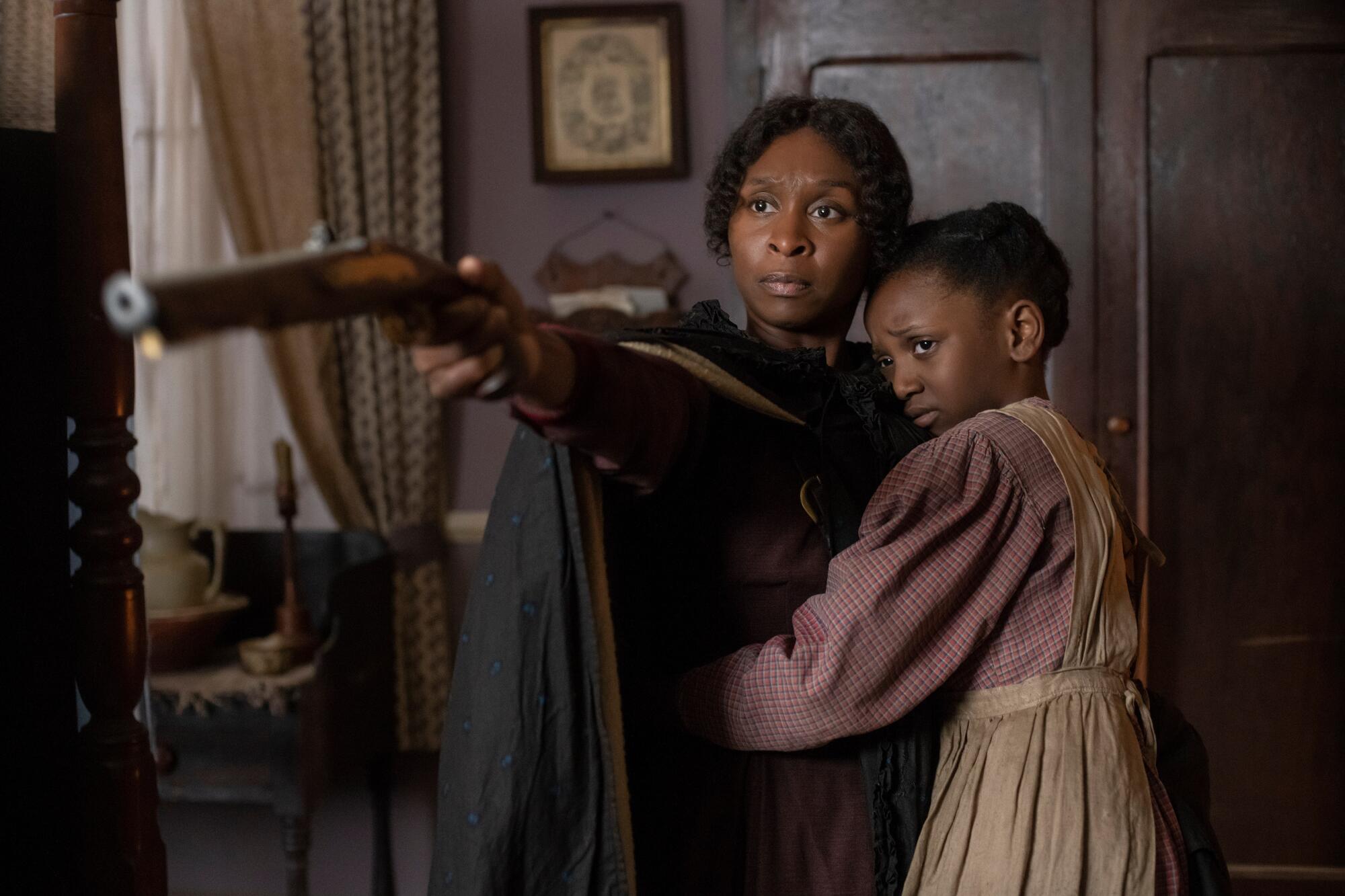 Cynthia Erivo stars as Harriet Tubman and Aria Brooks as Anger in "Harriet" for which Erivo was nominated for an Oscar.