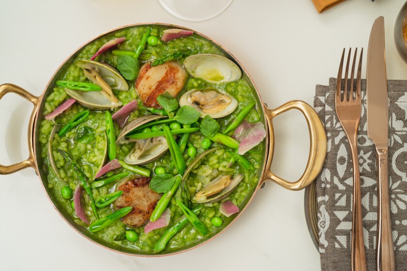 Pacific Manila clams with green rice at Ponto Lago at Park Hyatt Aviara resort in Carlsbad.