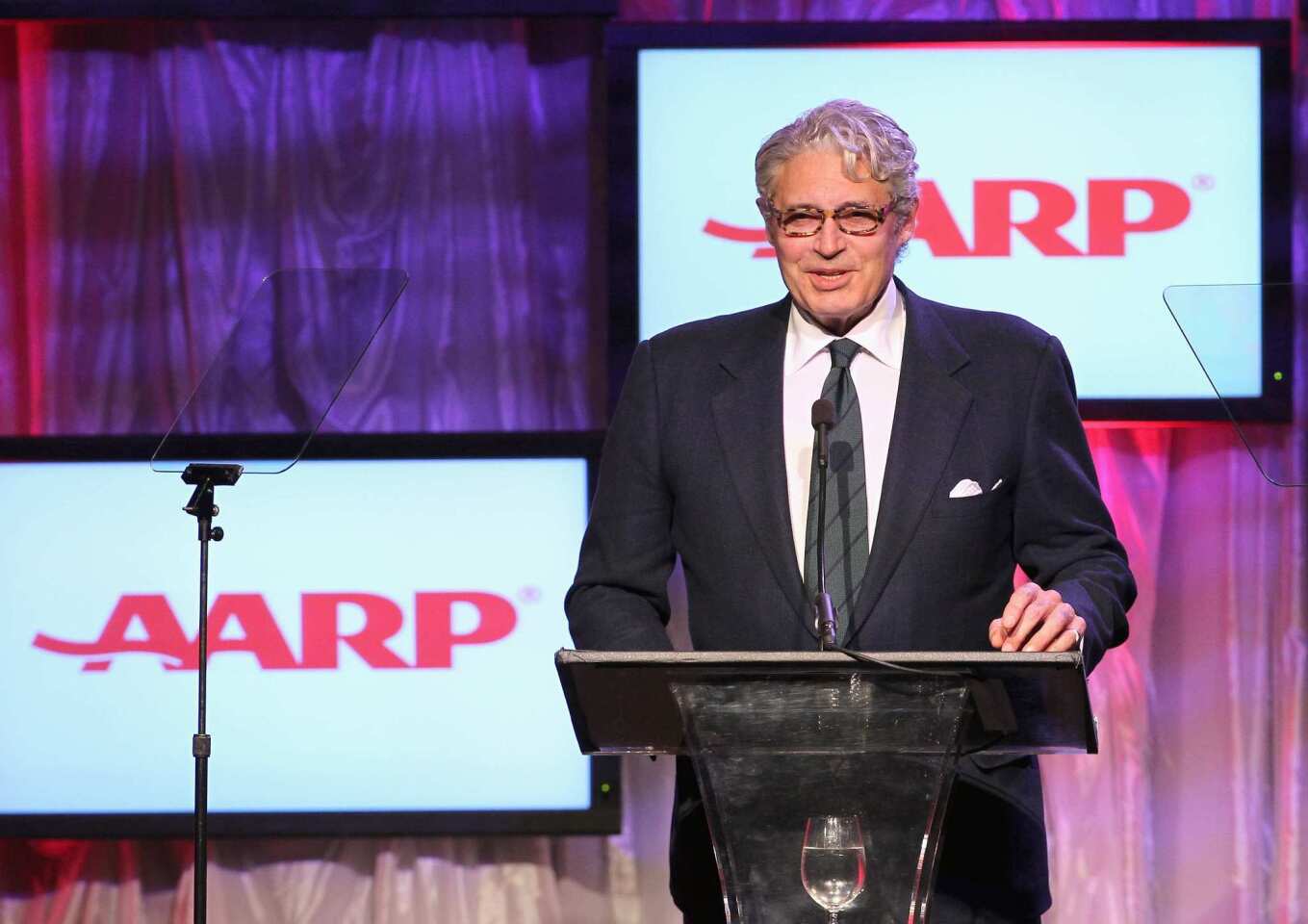 Host Michael Nouri speaks onstage at AARP Magazine's 11th Movies for Grownups Awards Gala at the Beverly Wilshire Four Seasons Hotel.