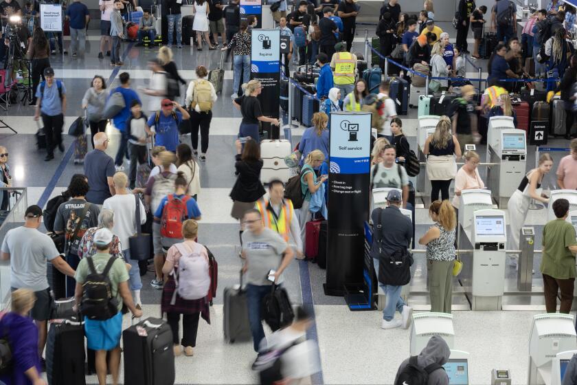 LOS ANGELES, CA - JULY 19: The United Airlines terminal on Friday, July 19, 2024 as a global technology outage affected LAX. (Myung J. Chun / Los Angeles Times)