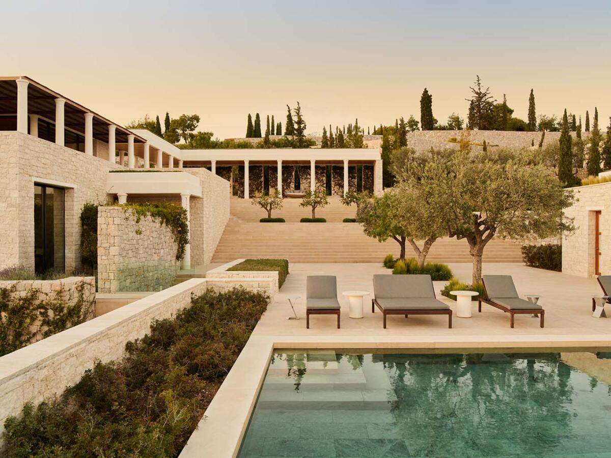 The exterior courtyard grounds at Amanzoe.