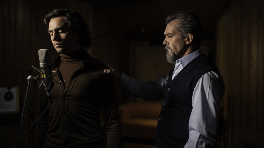 Toby Sebastian, left, and Antonio Banderas in the movie "The Music of Silence."
